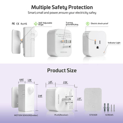 RAYZEEK Wireless Motion Sensor Plug Kit – Auto On/Off, 10A/1100W, No-WiFi Required