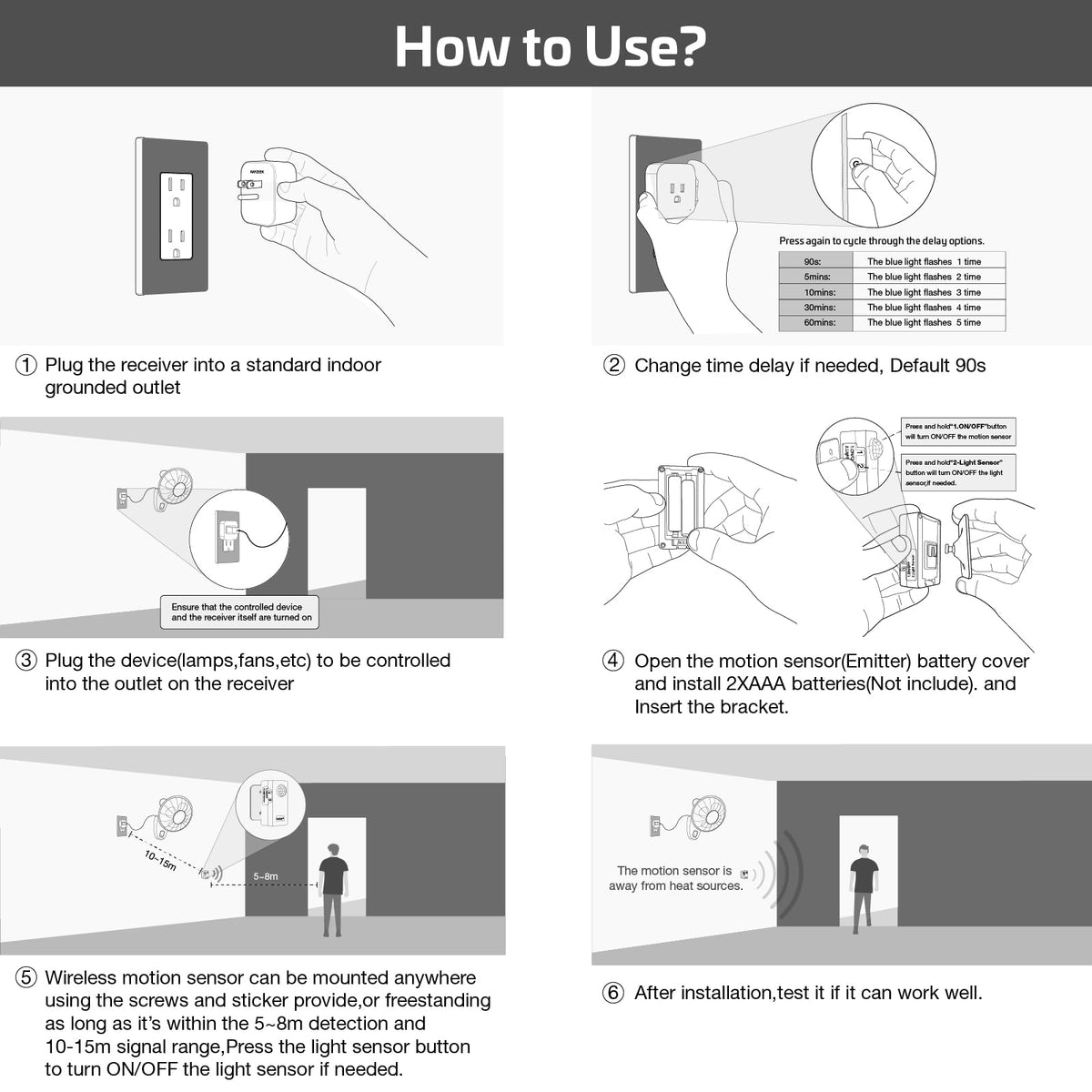 RAYZEEK Wireless Motion Sensor Plug Kit – Auto On/Off, 10A/1100W, No-WiFi Required