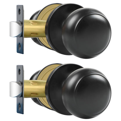 RAZCC Passage Door Knobs (2 Pack) – Matte Black, Non-Locking, Reversible Interior Handles