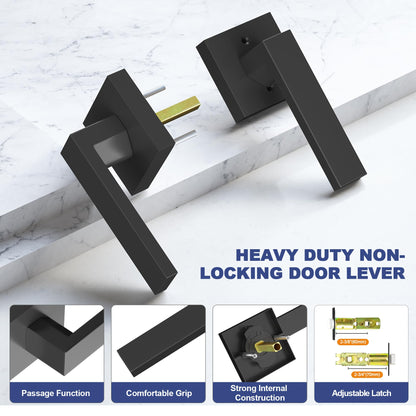 RAZCC Passage Door Lever – 10-Pack Matte Black Interior Door Handles, Reversible, Non-Locking