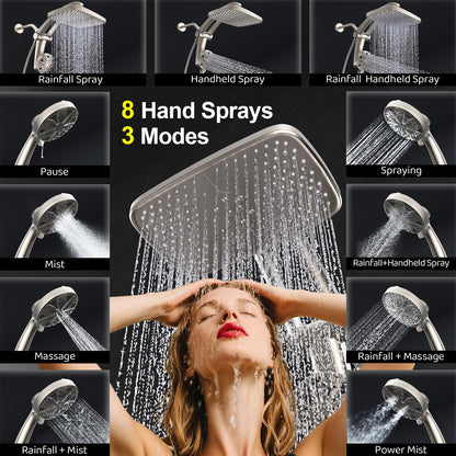Razime Rain Shower Head with Magnetic Dock – 12-Inch Rain + 9-Setting Handheld Shower (Nickel)