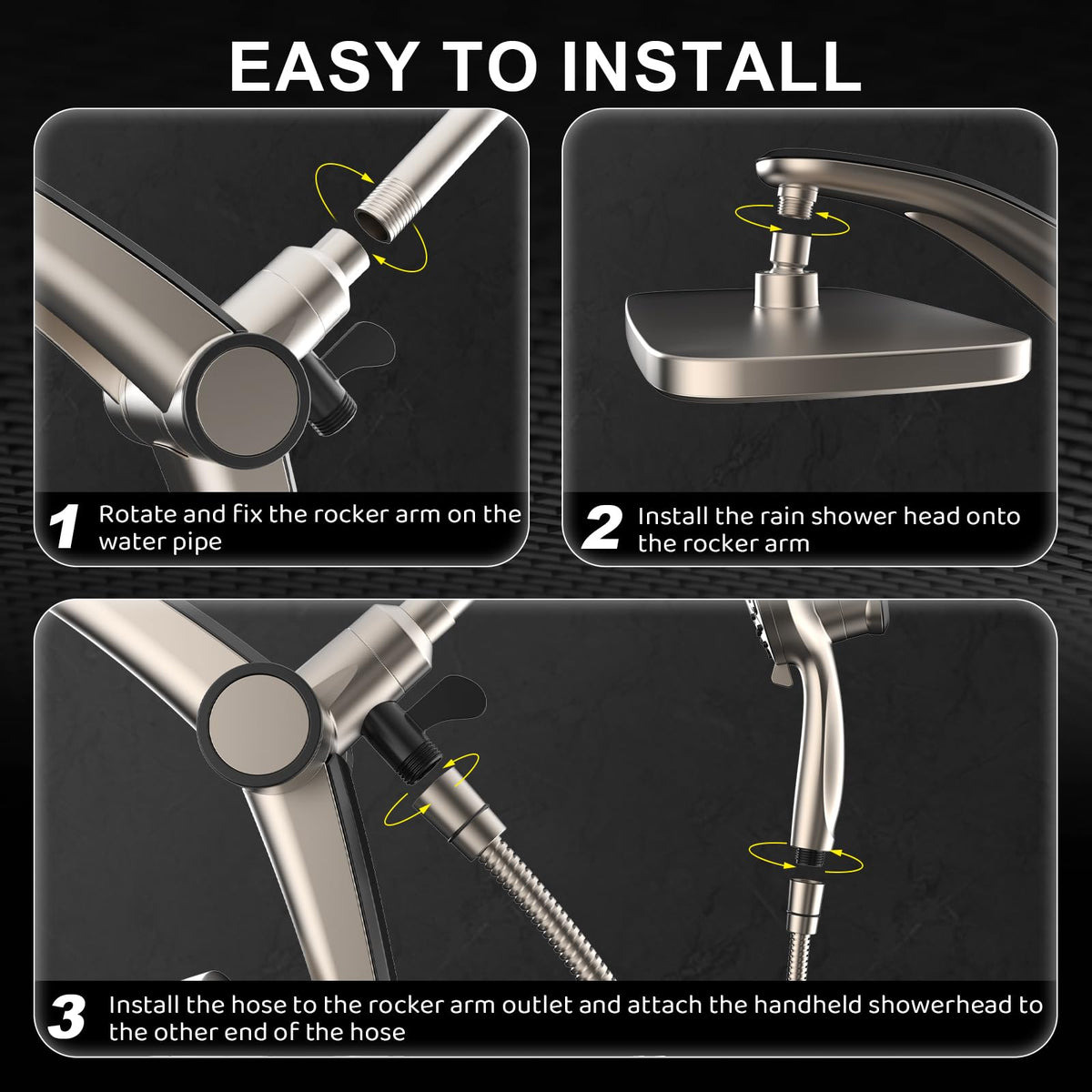 Razime Rain Shower Head with Magnetic Dock – 12-Inch Rain + 9-Setting Handheld Shower (Nickel)