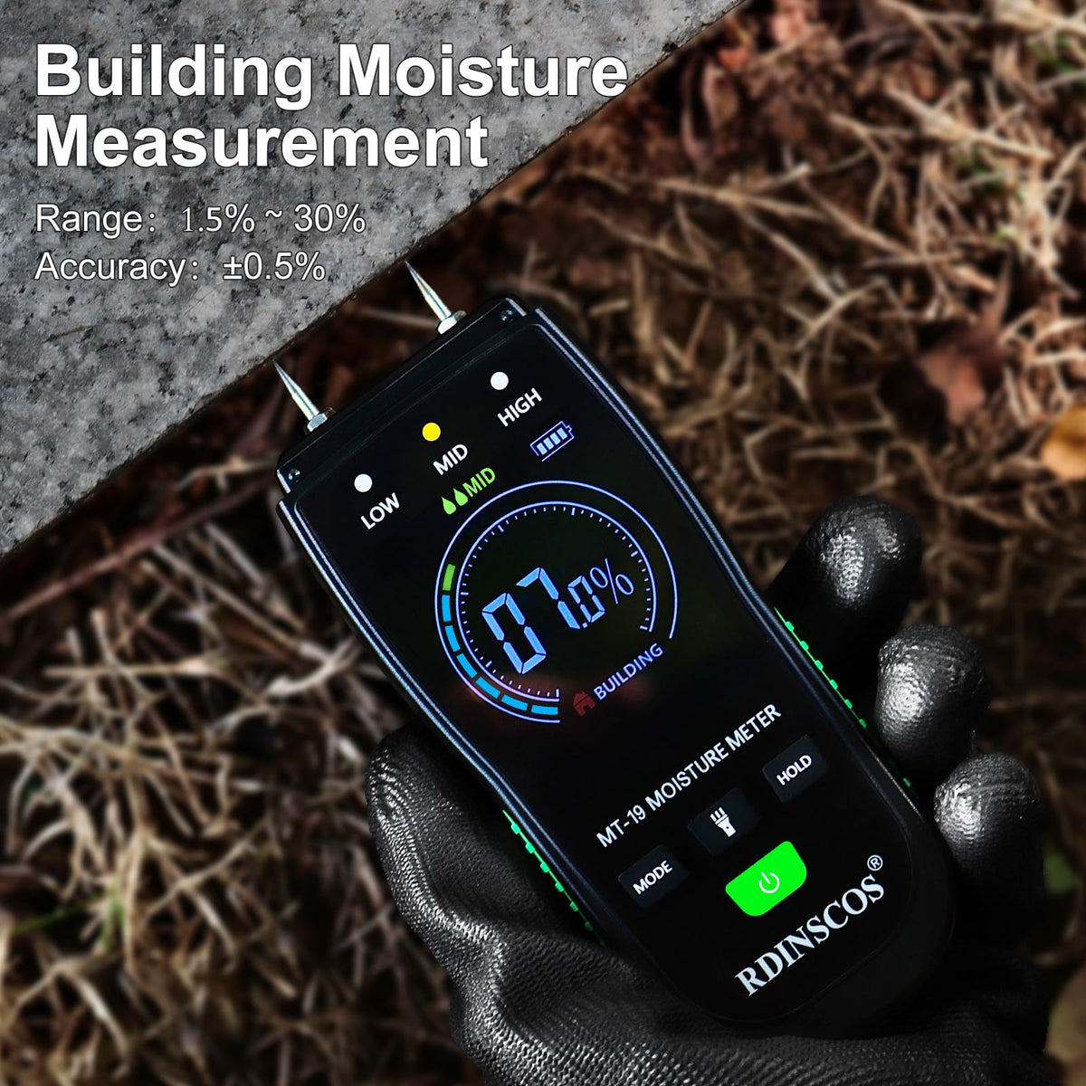 RDINSCOS Digital Moisture Meter – Pin-Type Wood & Drywall Moisture Tester