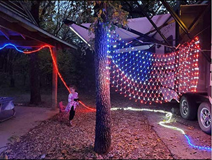 Realization American Flag LED String Lights – 420 Bright Waterproof Net Light for Outdoor Decor