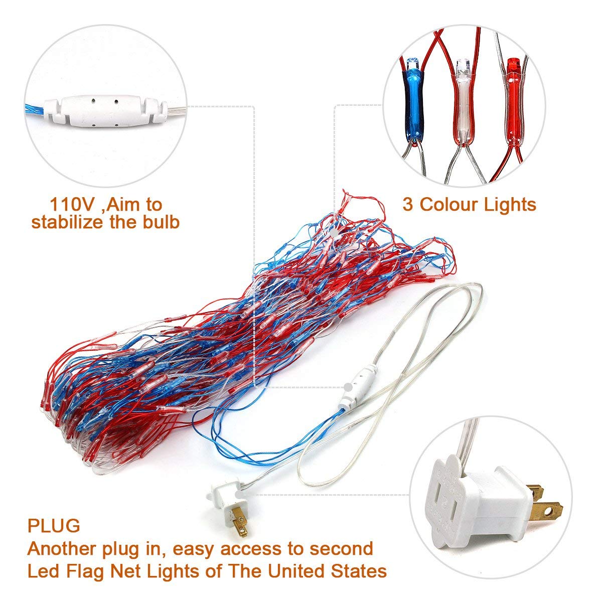 Realization American Flag LED String Lights – 420 Bright Waterproof Net Light for Outdoor Decor