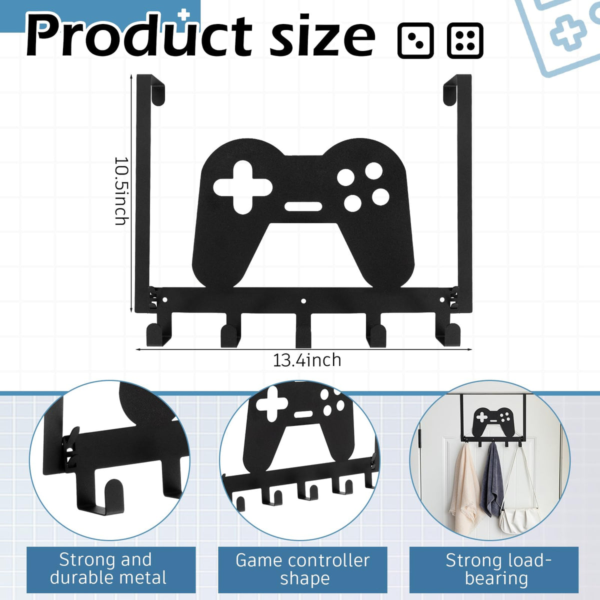Reallnaive Game Over Door Hooks – Gamer-Inspired Wall Mount with 5 Hooks