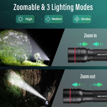 RECHOO G1000 Rechargeable Flashlights — 2 Pack High Lumen LED Tactical Lights with 3 Modes