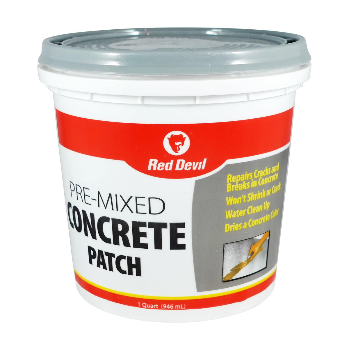 Red Devil 0644 Concrete Repair Patch — Pre-Mixed Cement Crack Fill, 1 Qt, Gray, Made in USA