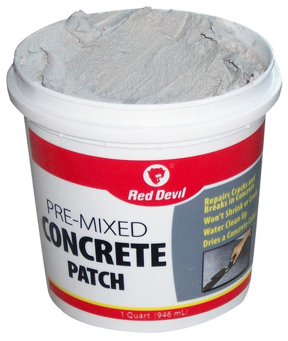 Red Devil 0644 Concrete Repair Patch — Pre-Mixed Cement Crack Fill, 1 Qt, Gray, Made in USA