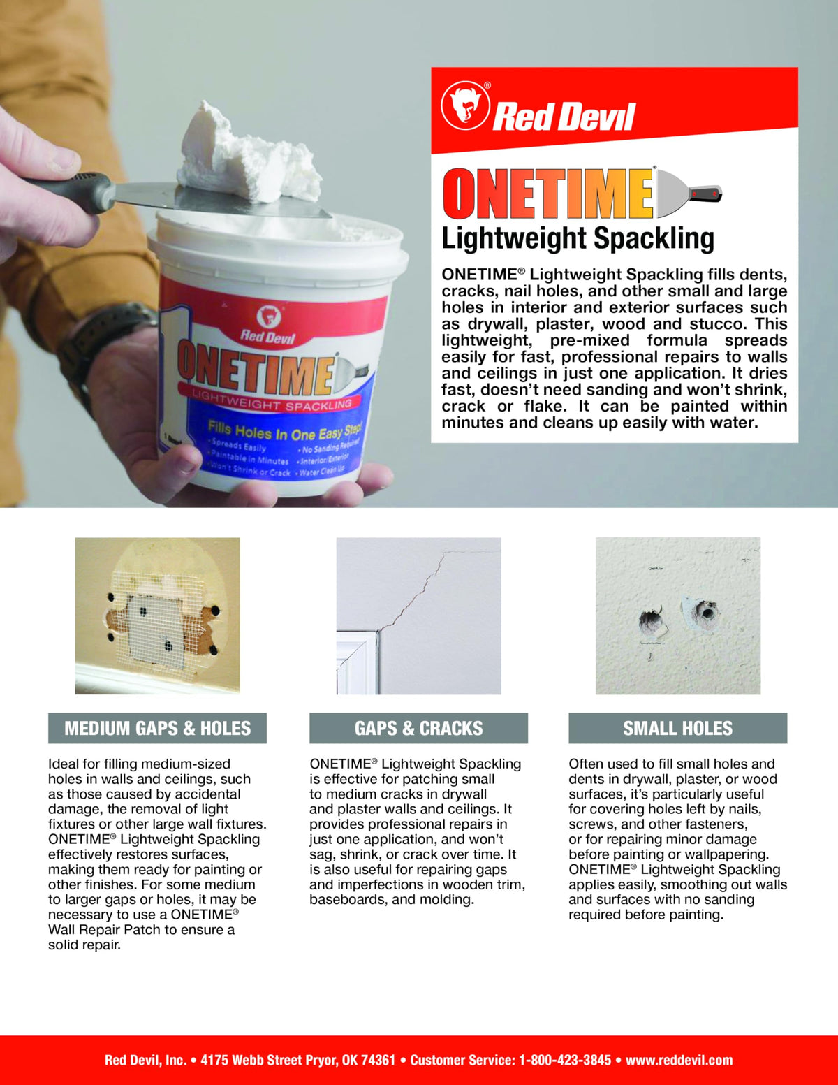 Red Devil ONETIME Lightweight Spackling – 1 Gallon, White, Made in USA