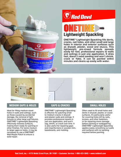 Red Devil ONETIME Lightweight Spackling – 1 Gallon, White, Made in USA