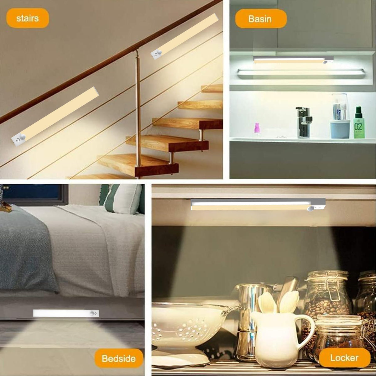 Rihvy Under Cabinet Lighting 8-Inch 6-Pack — Rechargeable Motion Sensor Lights with 3 Color Temperatures & Dimming
