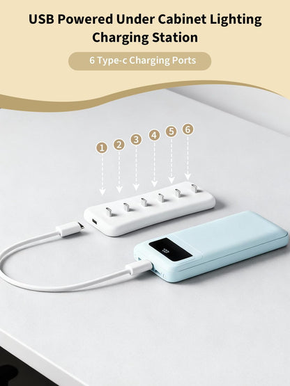 Rihvy USB Under Cabinet Lighting Charging Station - 6 USB-C Ports (2-Pack)