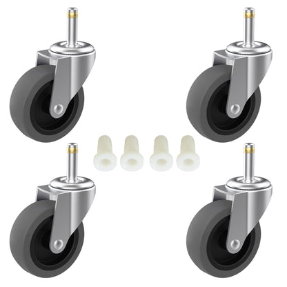 RILIDRI 3-Inch Swivel Stem Casters — 4-Pack, 7/16-Inch Stem, Heavy-Duty TPR Wheels for Rubbermaid Mop Buckets, Carts, Weber Grills