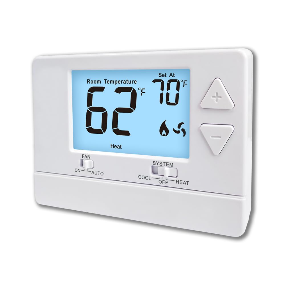 Riseem Non-Programmable Thermostat – Single-Stage, Easy DIY Install, White Backlight