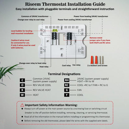 Riseem Non-Programmable Thermostat – Single-Stage, Easy DIY Install, White Backlight