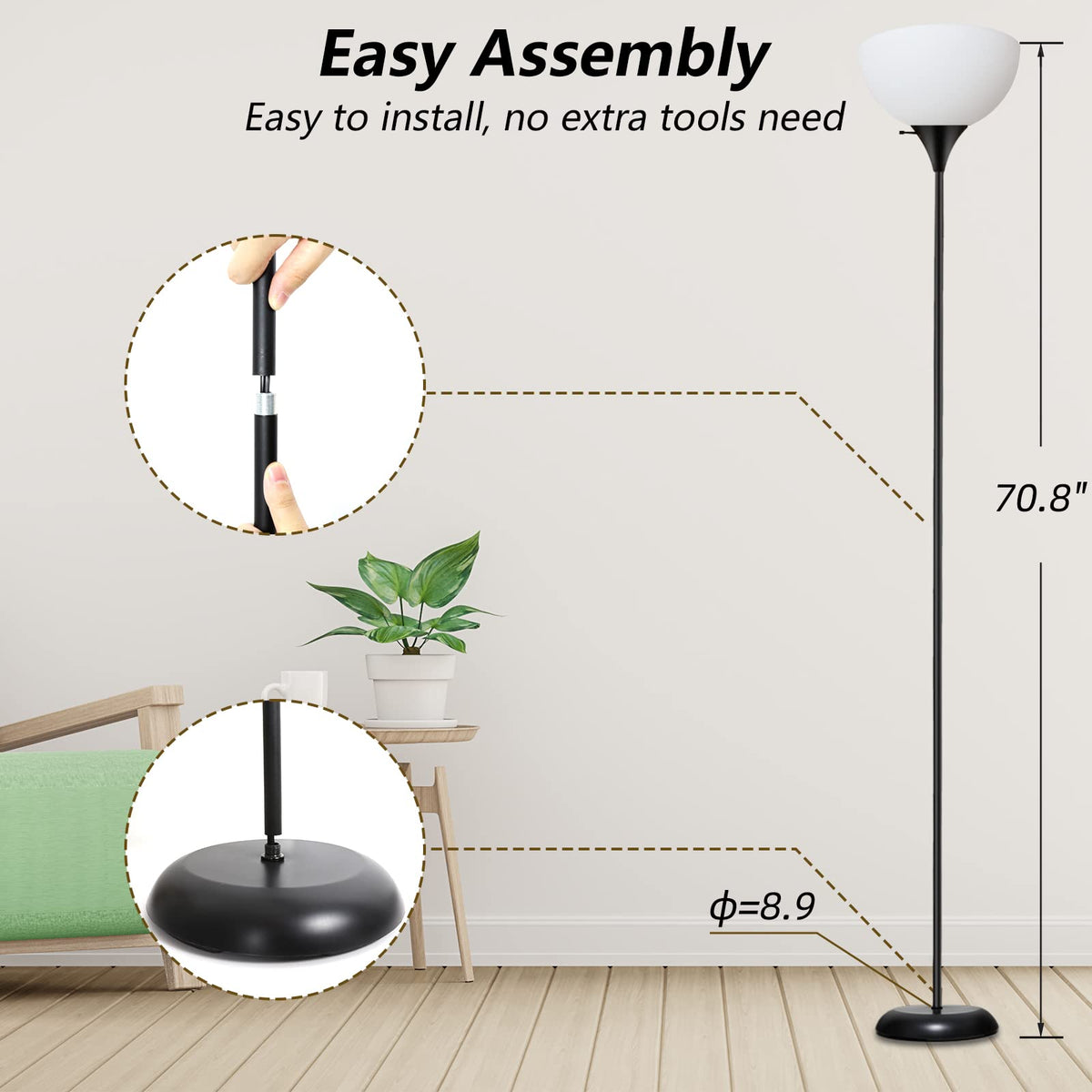 RISLG Standing Lamp | Industrial Tall Floor Lamp with Drop-Resistant Shade and E26 Socket