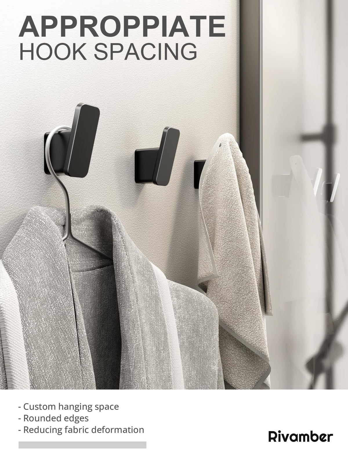 RIVAMBER 4-Pack Matte Black Towel Hook – Heavy-Duty Wall Mount Hooks for Bathroom & More