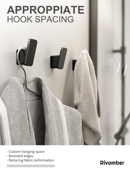 RIVAMBER 4-Pack Matte Black Towel Hook – Heavy-Duty Wall Mount Hooks for Bathroom & More