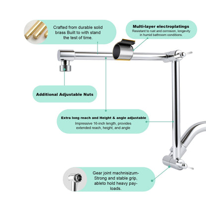 RLKDKJ 16-Inch Solid Brass Shower Arm Extension with Locking Collar — Chrome