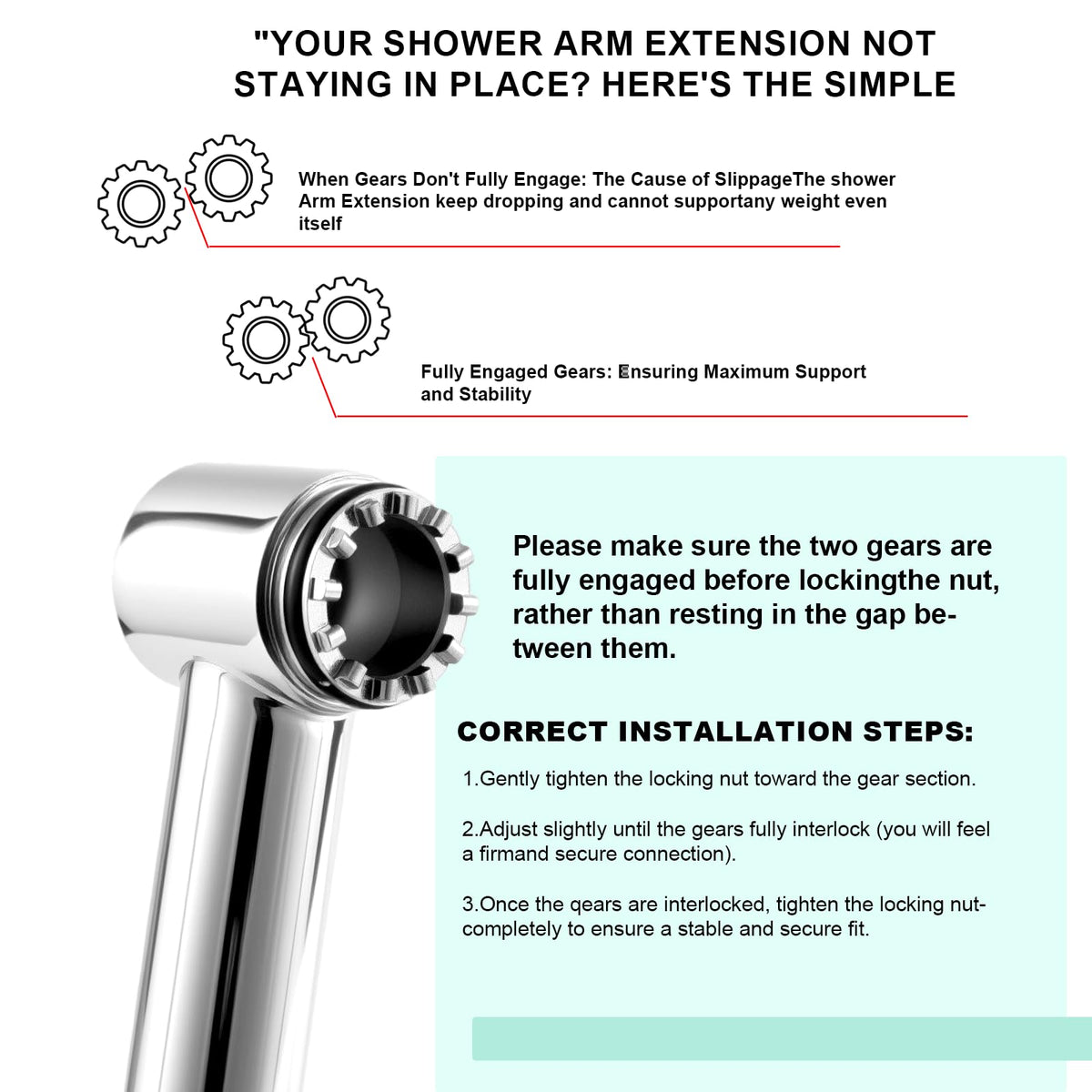 RLKDKJ 16-Inch Solid Brass Shower Arm Extension with Locking Collar — Chrome