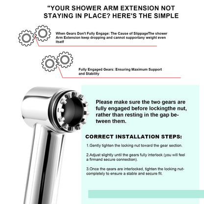 RLKDKJ 16-Inch Solid Brass Shower Arm Extension with Locking Collar — Chrome