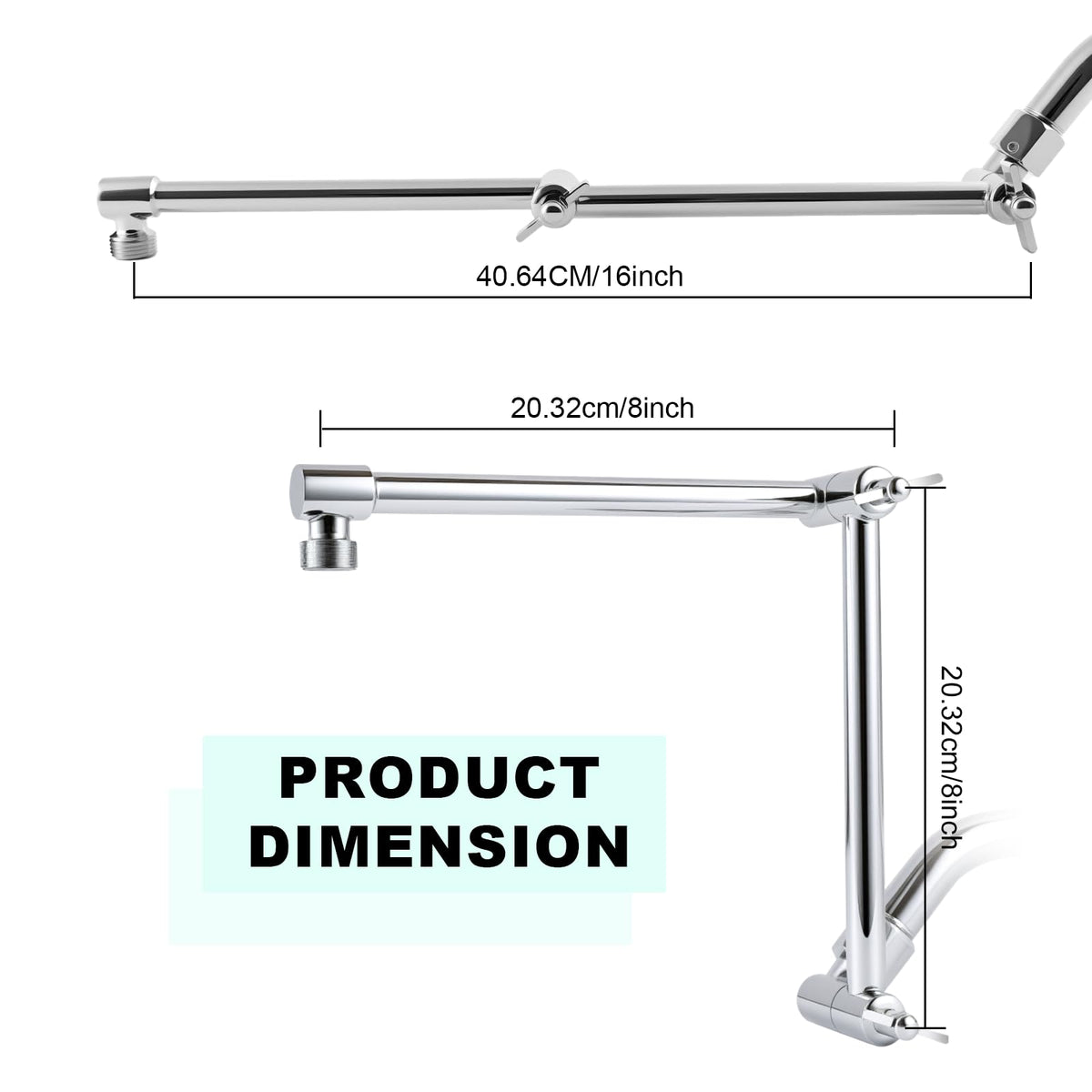 RLKDKJ 16-Inch Solid Brass Shower Arm Extension with Locking Collar — Chrome