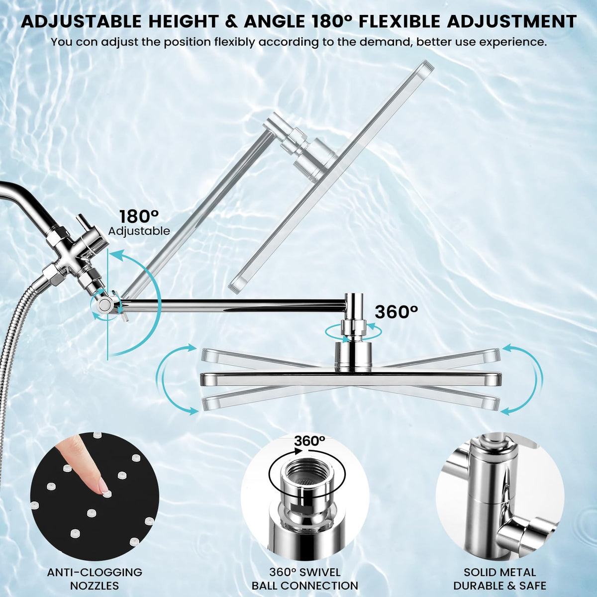 RNDIOZD Rain Shower Head with Handheld — 11-8-inch Wide, High-Pressure, 5 Modes