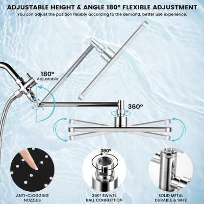 RNDIOZD Rain Shower Head with Handheld — 11-8-inch Wide, High-Pressure, 5 Modes