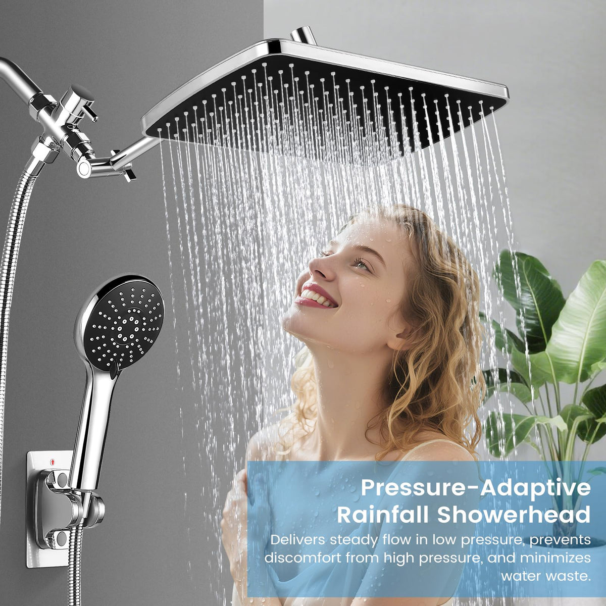 RNDIOZD Rain Shower Head with Handheld — 11-8-inch Wide, High-Pressure, 5 Modes