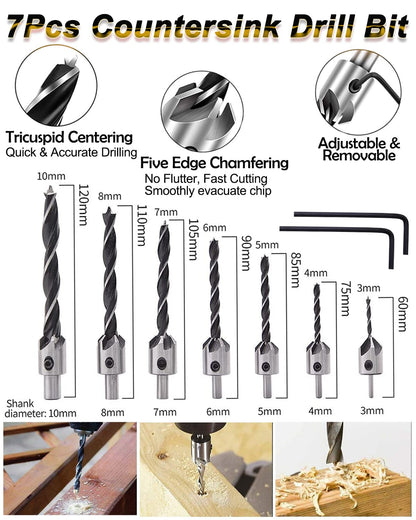 Rocaris 32-Pack Woodworking Chamfer Drill Tools Set – Countersink, Plug Cutter, Step Bit