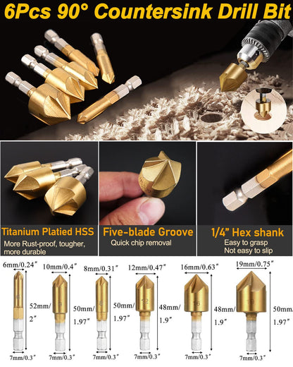 Rocaris 32-Pack Woodworking Chamfer Drill Tools Set – Countersink, Plug Cutter, Step Bit