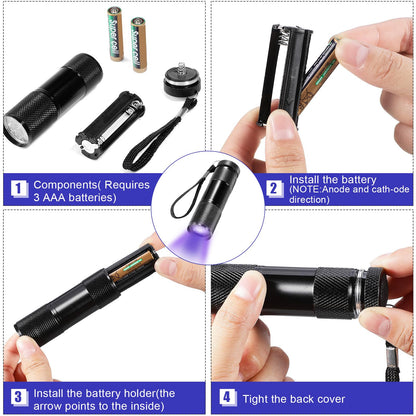ROCEEI 10-Piece UV Blacklight Flashlights | Portable Purple Light for Pet Stains & Inspections