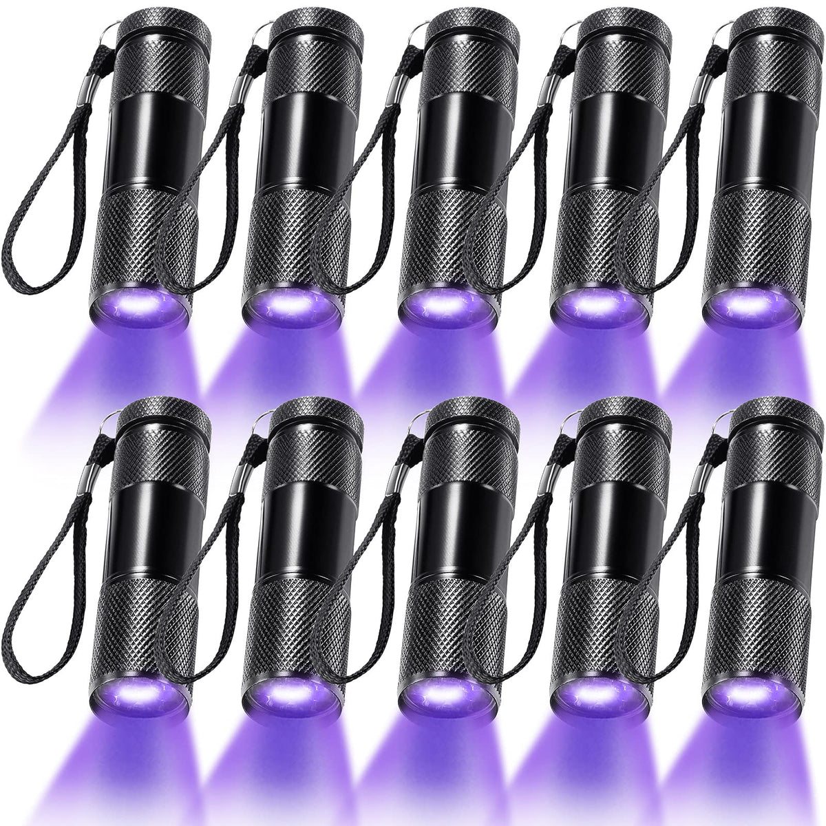 ROCEEI 10-Piece UV Blacklight Flashlights | Portable Purple Light for Pet Stains & Inspections