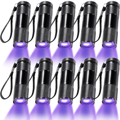ROCEEI 10-Piece UV Blacklight Flashlights | Portable Purple Light for Pet Stains & Inspections
