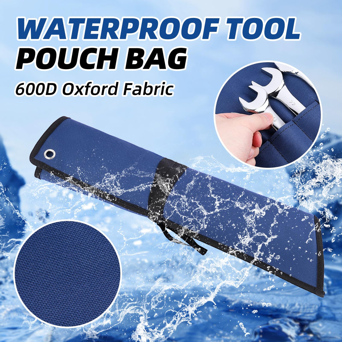 ROCKCOON 16-Pocket Wrench Roll Organizer (Blue & Green) — Waterproof, Durable & Portable