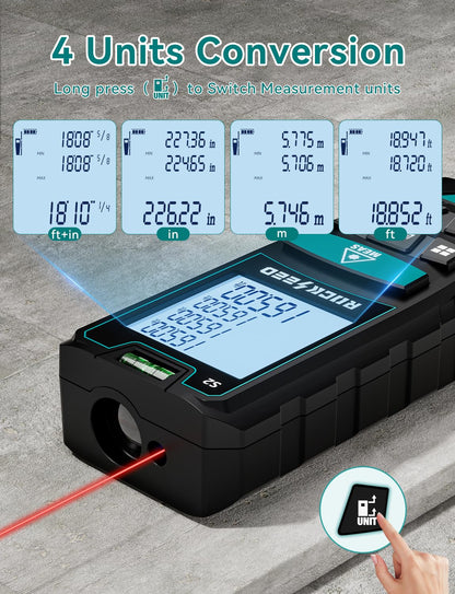 RockSeed Laser Measure – 328ft Range, 2 Bubble Levels, Backlit LCD