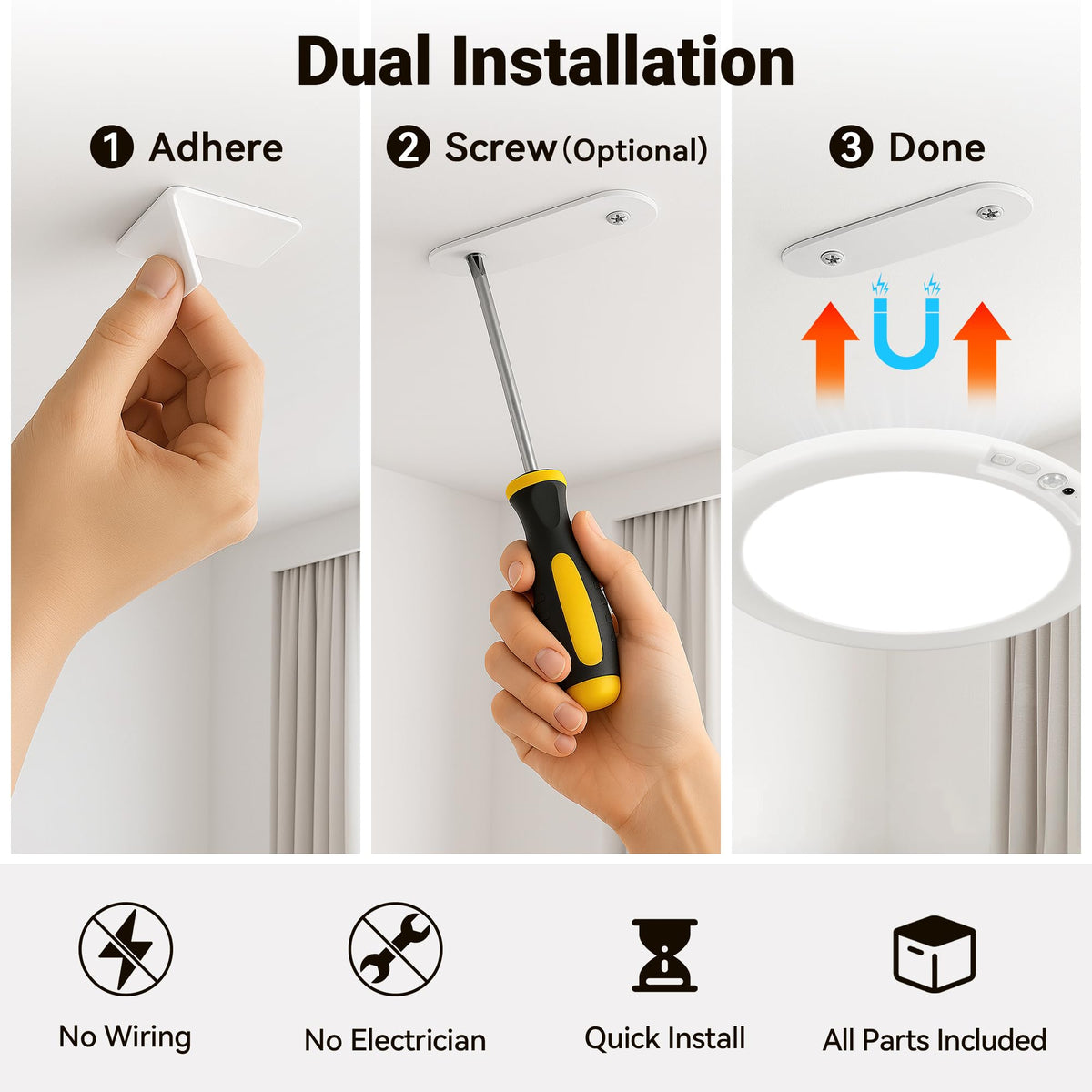 Rodalims Rechargeable Ceiling Light (No Wiring) – Battery LED with Remote