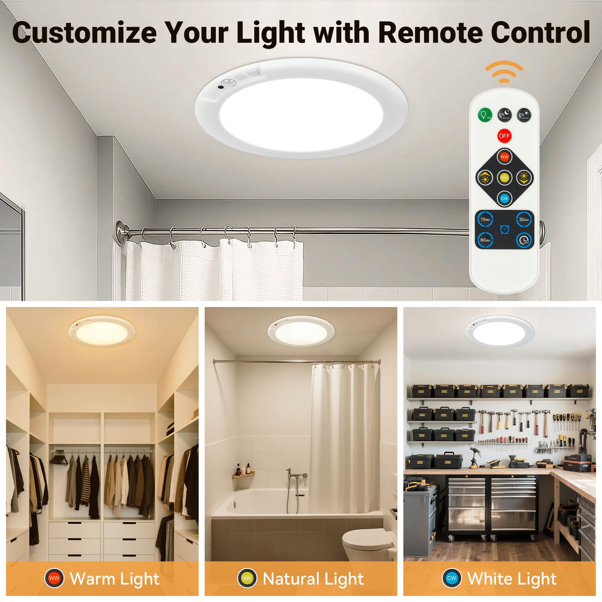 Rodalims Rechargeable Ceiling Light (No Wiring) – Battery LED with Remote