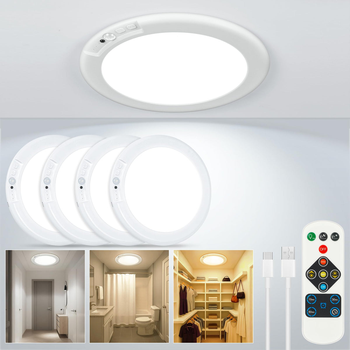 Rodalims Rechargeable Ceiling Light (No Wiring) – Battery LED with Remote