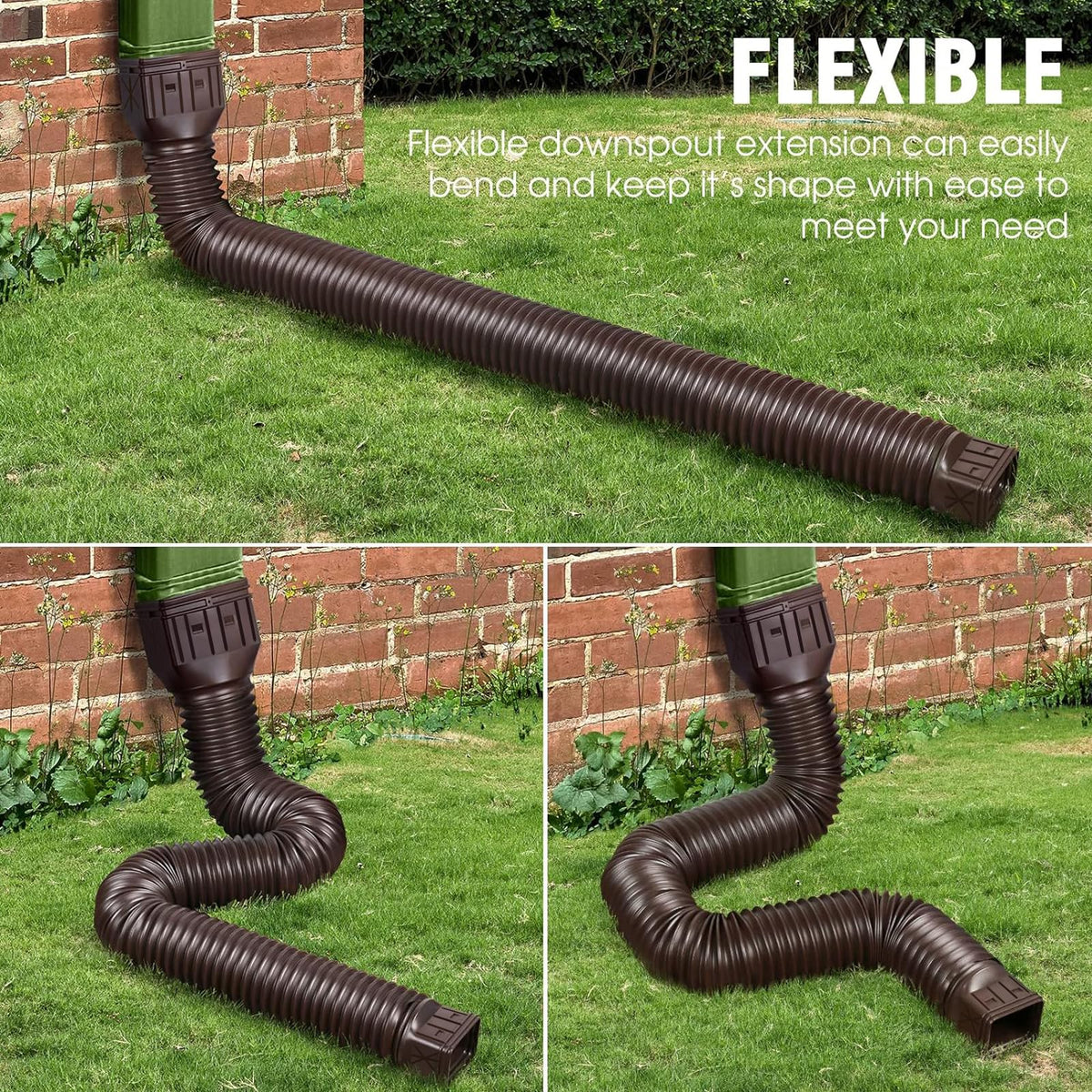 Rodnsurw 2-Pack Flexible Downspout Extensions — Extendable 21–60 Inches, Brown