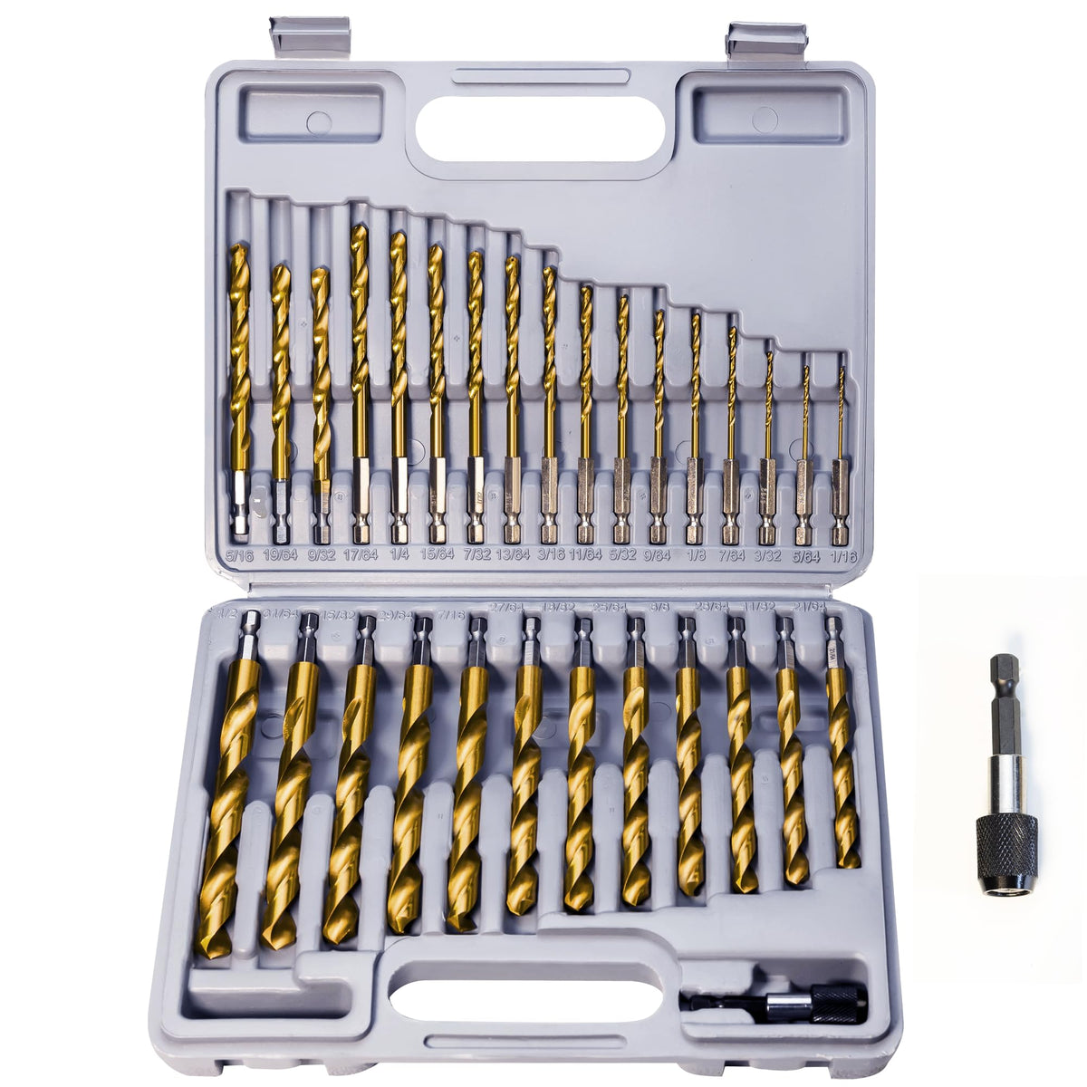 ROGAPER 30 PCS Titanium Impact Drill Bit Set – Hex Shank, Quick Change, 5/64-in to 1/2-in, HSS Titanium