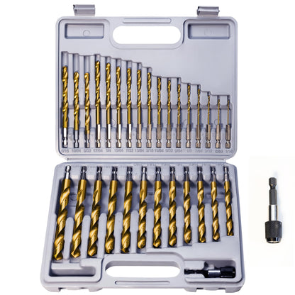 ROGAPER 30 PCS Titanium Impact Drill Bit Set – Hex Shank, Quick Change, 5/64-in to 1/2-in, HSS Titanium