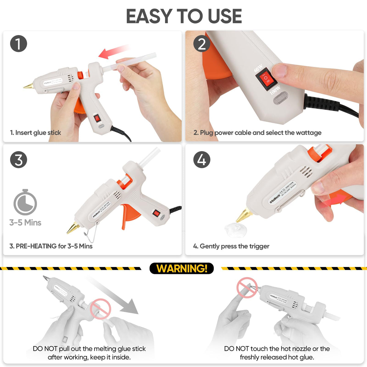 ROMECH Full Size Hot Glue Gun 60W/100W Dual Power – 21 Sticks + Storage Case