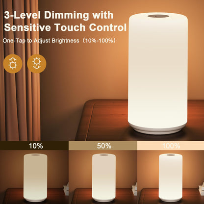 ROOTRO Touch Bedside Lamp – RGB Cycle, 3-Level Dimming, Warm White LED Nightstand