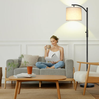 ROTTOGOON Dimmable Arc Floor Lamp – Stepless 0-100% Dimming, Linen Shade, Tall Modern Lamp
