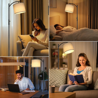 ROTTOGOON Dimmable Arc Floor Lamp – Stepless 0-100% Dimming, Linen Shade, Tall Modern Lamp