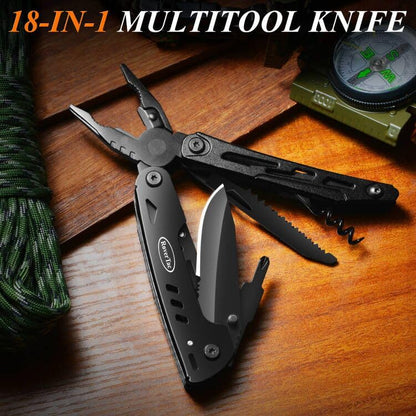RoverTac 18-in-1 Multitool Pocket Knife with Pliers, Saw, Detachable Scissors & 9 Bits