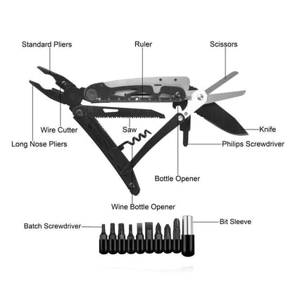 RoverTac 18-in-1 Multitool Pocket Knife with Pliers, Saw, Detachable Scissors & 9 Bits