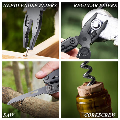 RoverTac 18-in-1 Multitool Pocket Knife with Pliers, Saw, Detachable Scissors & 9 Bits